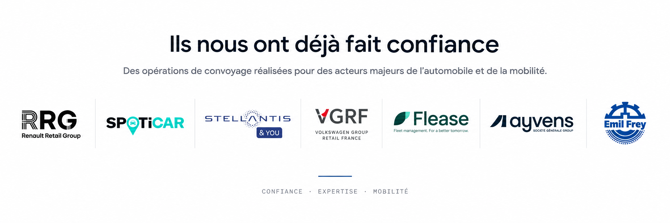 Ils nous ont déjà fait confiance : Renault Retail Group, SPOTICAR, Stellantis & You, VGRF, Flease, Ayvens et Emil Frey
